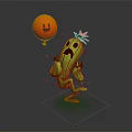Cartoon Green Cactus With Red Flower On Head Surprised Expression Near Orange Smiley Balloon
