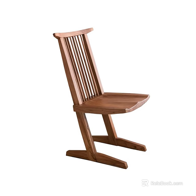 Wooden Leisure Chair with Slat Back and Solid Wood Frame Design 3d model 
