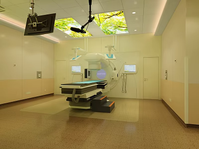 Modern Operating Room Featuring Surgical Table Medical Equipment And Green Ceiling Design 3d model