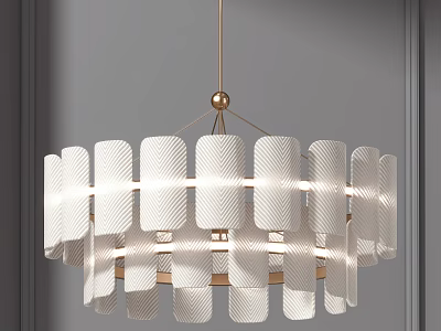 Modern White Textured Slab Chandelier With Gold Metal Frame And Warm Lighting 3d model