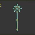 Ornate Spiked Mace Weapon With Blue Accents Gold Trim And Twisted Silver Handle