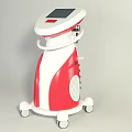 Red And White Mobile Medical Device With Digital Screen And Wheels 3d model