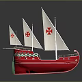 Traditional Sailing Ship With Red Hull Green Bottom And White Sails Featuring Red Star Symbols