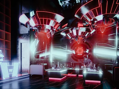Sci Fi Themed Private Room Interior With Neon Lights And Futuristic Decor 3d model