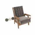 Modern Lounge Chair With Wooden Frame And White Upholstered Button Tufted Backrest