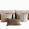 Decorative Throw Pillows in Beige and Brown with Striped Square Textured Patterns in Layered Arrangement