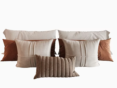 Decorative Throw Pillows in Beige and Brown with Striped Square Textured Patterns in Layered Arrangement 3d model