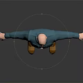 Bald Man in Blue Shirt and Brown Pants with Arms Outstretched on Dark Background