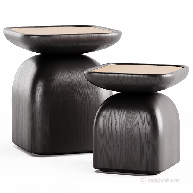 Modern Black Wooden Coffee Tables With Light Colored Tops In Two Sizes 3d model 