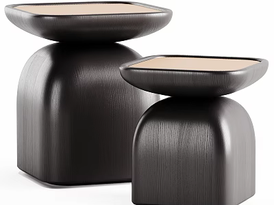 Modern Black Wooden Coffee Tables With Light Colored Tops In Two Sizes 3d model
