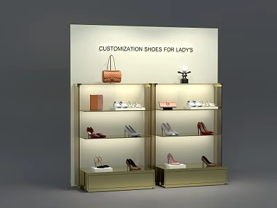 Ladies Customization Shoe Cabinet with Glass Shelves Layered Design and Gold Frame 3d model