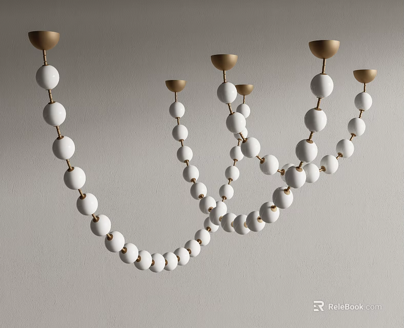 Modern Elegant Chandelier With White Spheres And Gold Bases Minimalist Hanging Design 3d model 