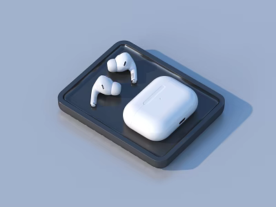 Daily Life Essential White Wireless Earbuds With Charging Case On Black Tray 3d model