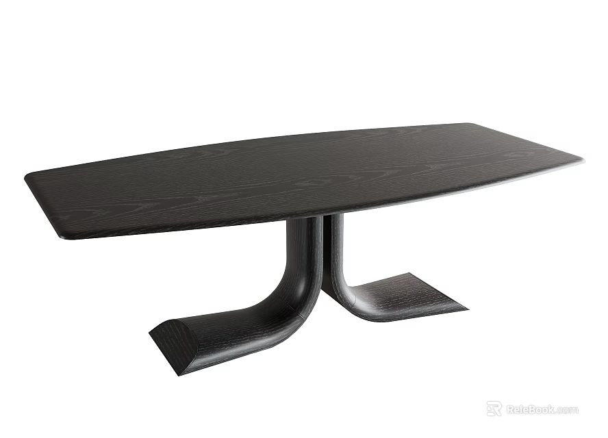 Modern Black Rectangular Dining Table With Unique Curved Base And Smooth Surface Design 3d model 
