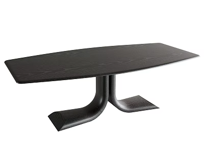 Modern Black Rectangular Dining Table With Unique Curved Base And Smooth Surface Design 3d model