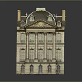 Classical Stone Building With Multi Story Columns Ornate Windows Twin Chimneys And Decorative Roof