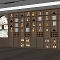 Modern Wooden Wine Cabinet With Illuminated Shelves And Various Wine Bottles