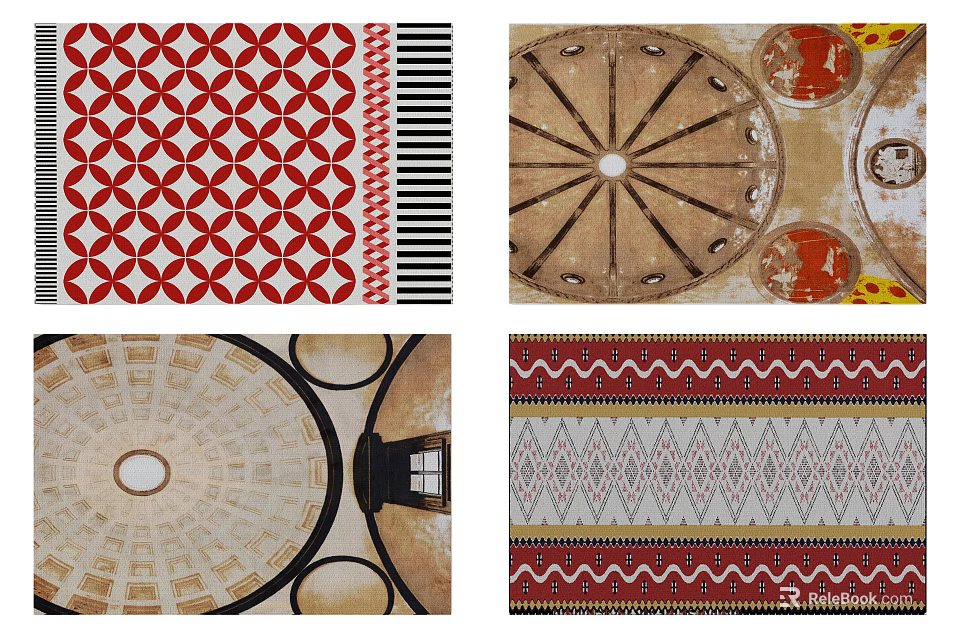 Square Rugs With Various Geometric Circular And Striped Patterns For Home Decor 3d model