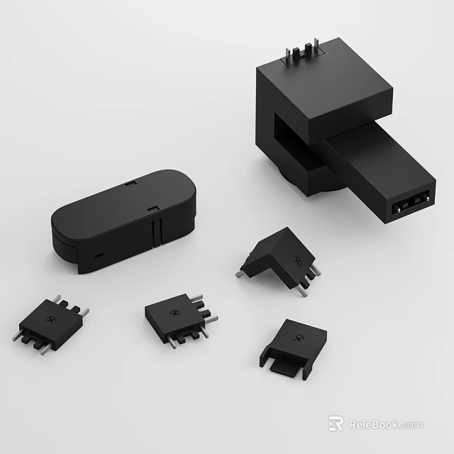 Modern Black Downlights And Spotlights With Installation Parts And Components 3d model 