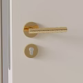 Elegant Gold Textured Door Handle With Keyhole On White Door Surface 3d model