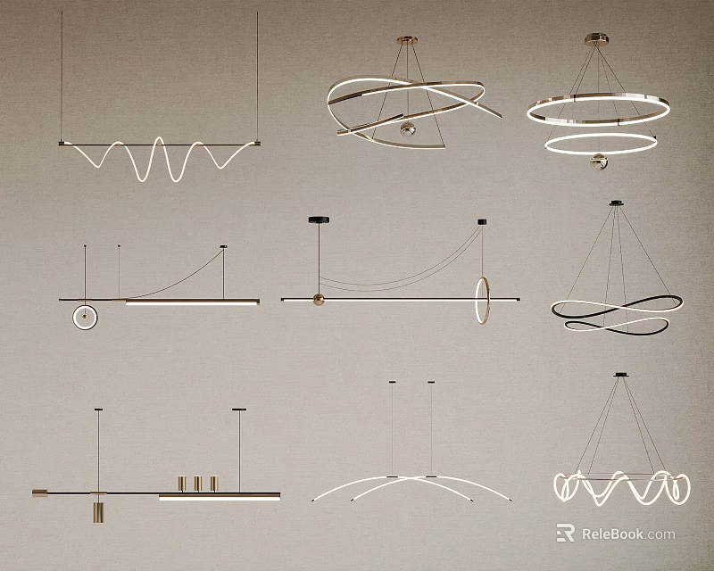 Modern Pendant Lights With Curved Lines Circular Rings And Linear Designs 3d model
