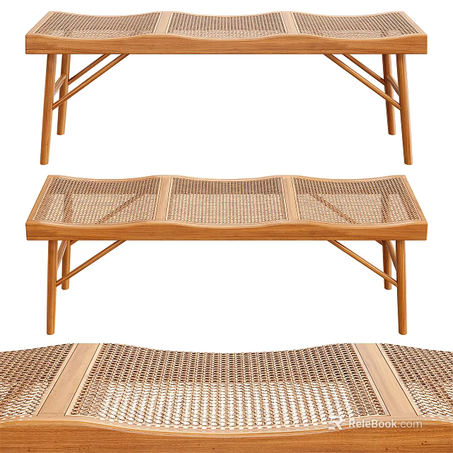 Modern Public Chair With Rattan Seat And Wooden Frame For Outdoor Areas 3d model 