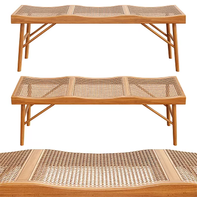Modern Public Chair With Rattan Seat And Wooden Frame For Outdoor Areas 3d model