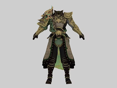 Ancient Decorative Armor With Dragon Shoulder Design And Gold Green Details 3d model