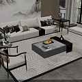 Modern Sofa Coffee Table Combination With Area Rug Decorative Pillows And Side Tables 3d model
