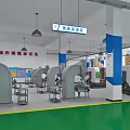 School Fitter Training Zone Featuring Green Floor Workbenches Blue Pillars And Equipment