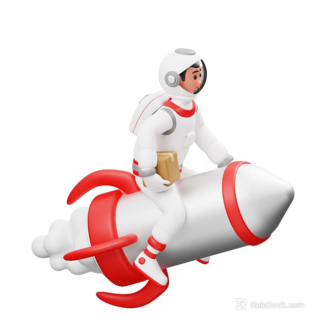 Game Movie Character Cartoon Astronaut Riding White Red Rocket Holding Small Box 3d model 