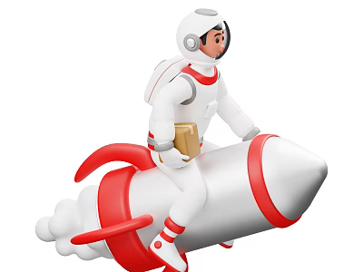 Game Movie Character Cartoon Astronaut Riding White Red Rocket Holding Small Box 3d model