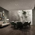 Elegant Private Box Interior With Comfortable Sofa Dining Table Decorative Paintings And Green Plant 3d model