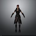 3D Fantasy Character Creature With Red Hair Dark Outfit Long Boots And Wrist Guards