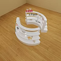 Spiral Shaped White Display Shelf for Toys with Multi Tiered Design in Wooden Floor Room