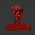 Detailed Humanoid Figure In Red Suit With Intricate Backpack Equipment And Black Tubes On Platform