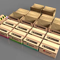 Open And Closed Cardboard Boxes With Warning Labels And Various Colored Bases 3d model