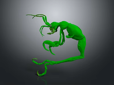 Green Biomorphic 3D Model With Twisted Limbs Sci Fi Inspired On Gray Background 3d model
