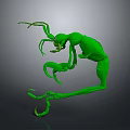 Green Biomorphic 3D Model With Twisted Limbs Sci Fi Inspired On Gray Background 3d model
