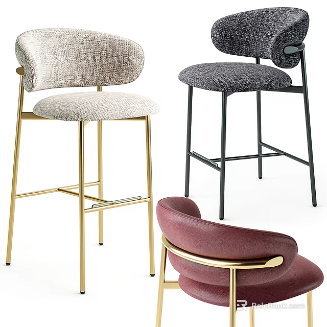 Modern Upholstered Bar Stools With Metal Legs In Beige Gray And Burgundy Colors 3d model 