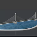 Modern Cable Stayed Bridge With Twin Towers Illuminated Over Blue Water 3d model