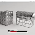 Industrial Equipment Cube Tank With Circular Patterns And Cylindrical Tank On Support Frame
