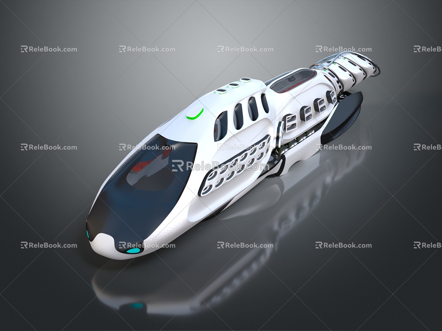 Modern electric rail car science fiction high-speed rail cartoon train light rail 3d model