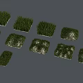 Green Grass Patches in Various Shapes Arranged on Gray Background