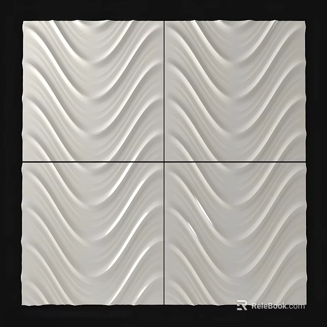 White Wavy Texture Wall Decor Four Panels Arranged in Square on Black Background 3d model