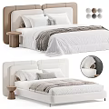 Modern Double Bed with Headboard Design Bedding Pillows Throw Blanket and Side Table 3d model