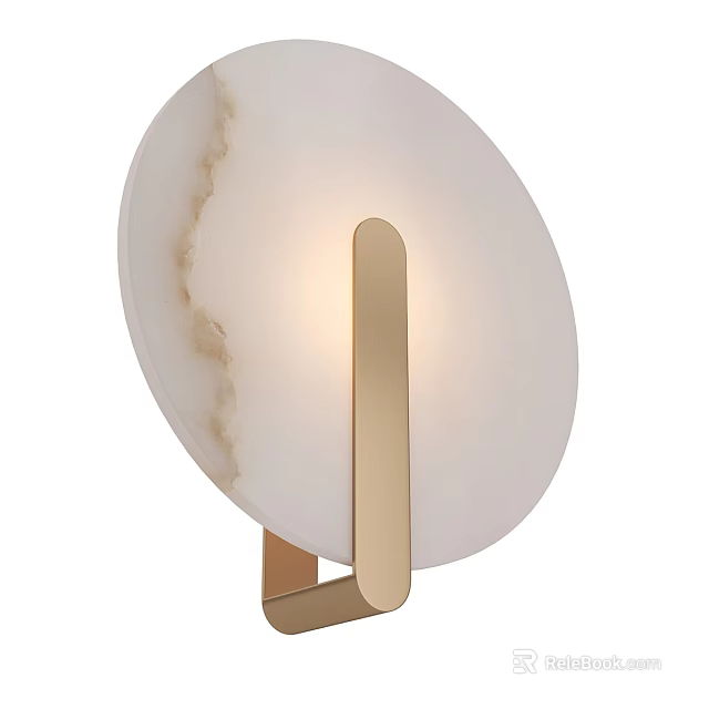 Modern Round Marble Wall Light With Sleek Gold Frame And Soft Glow Design 3d model 