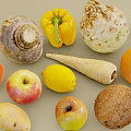 Fresh Assorted Food Ingredients Featuring Tomato Apple Lemon Orange Coconut And Root Vegetables