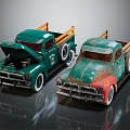 Vintage Truck Models With Open Hoods Wooden Beds And Rustic Paint Finish