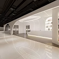 Modern Storefront Design With Arched Structure Lighting Effects And White Walls Floor Reflection
